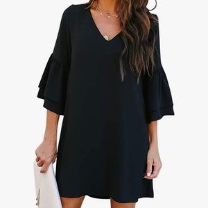 Black Summer Dress Sweet & Cute V-Neck Bell Sleeve Shift Dress Mini Dress